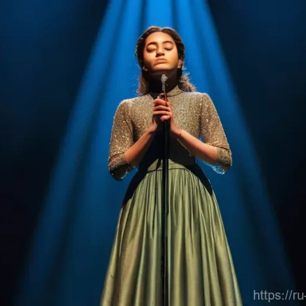 뮤지컬 배우가 준비하는 노래 선택법 - **Prompt:** A young, expressive female actor, mid-20s, performing a powerful musical theater ballad ...