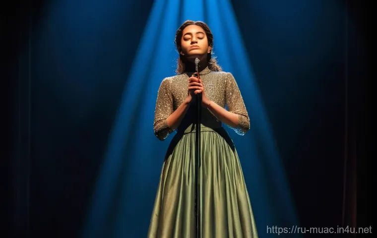 뮤지컬 배우가 준비하는 노래 선택법 - **Prompt:** A young, expressive female actor, mid-20s, performing a powerful musical theater ballad ...
