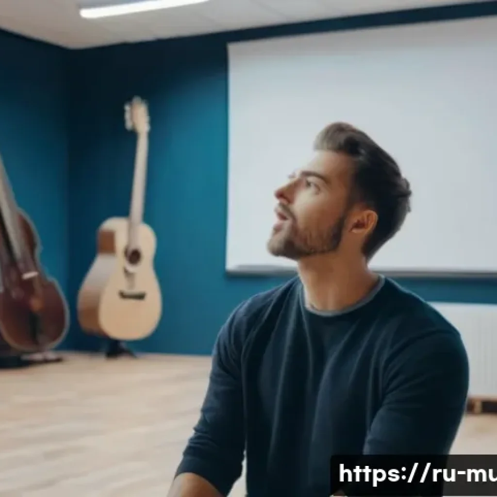 뮤지컬 배우를 위한 동기 부여 이야기 - A professional stage artist practicing vocal techniques in a modern rehearsal studio, wearing comfor...