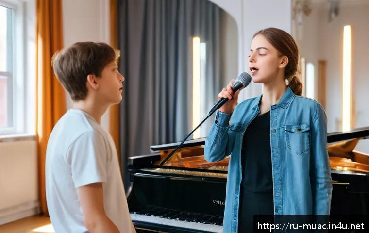 뮤지컬 배우로 성공한 사례 분석 - A dynamic stage rehearsal scene showing a young Russian musical theater actor practicing vocal techn...