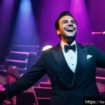 Home 21 뮤지컬 배우의 공연 중 돌발 상황 대처법 - A theatrical actor on stage during a live musical performance, wearing elegant costume and stage mak...