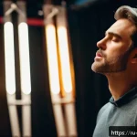 Home 18 뮤지컬 배우 자기관리 노하우 - A professional musical theater actor practicing deep diaphragmatic breathing exercises backstage, we...